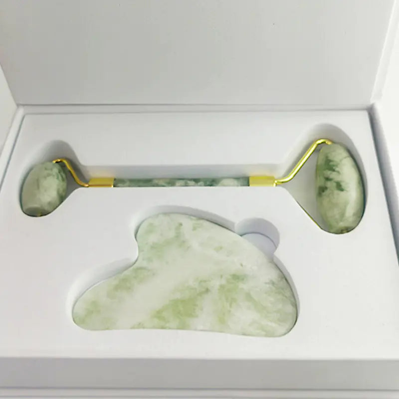 110g Xiu Yu White Jade Facial Roller Gua Sha Set